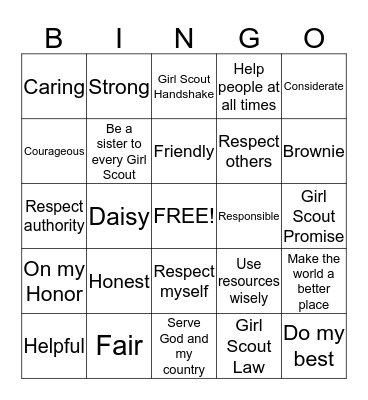 Girl Scout  Bingo Card