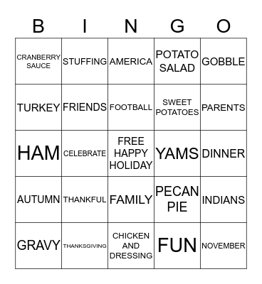 THANKSGIVING BINGO Card