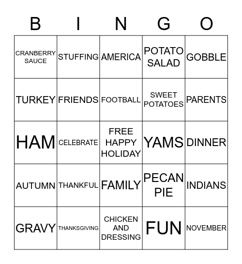 THANKSGIVING BINGO Card