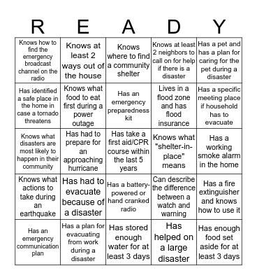 Are You Prepared? Bingo Card
