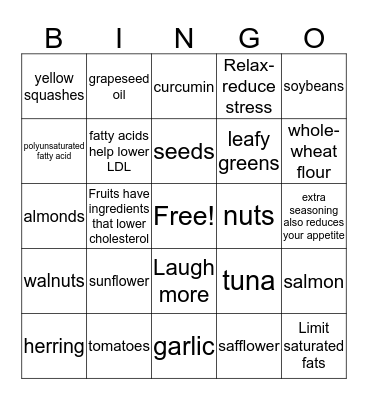 Cholesterol Awareness Month Bingo Card