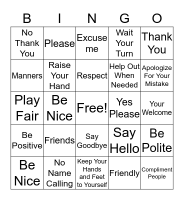 Be Polite  Bingo Card