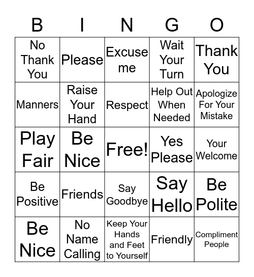 Be Polite  Bingo Card