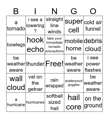 severe weather  Bingo Card