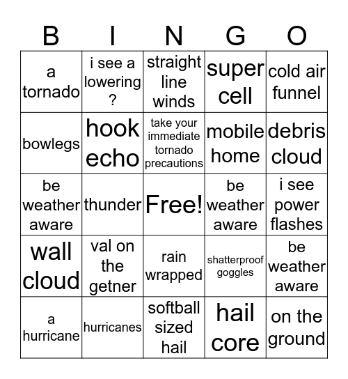 severe weather  Bingo Card