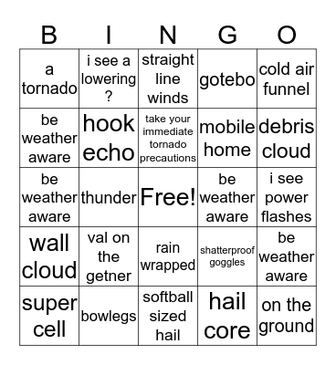 severe weather  Bingo Card