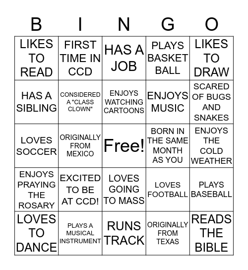 CCD BINGO! Bingo Card