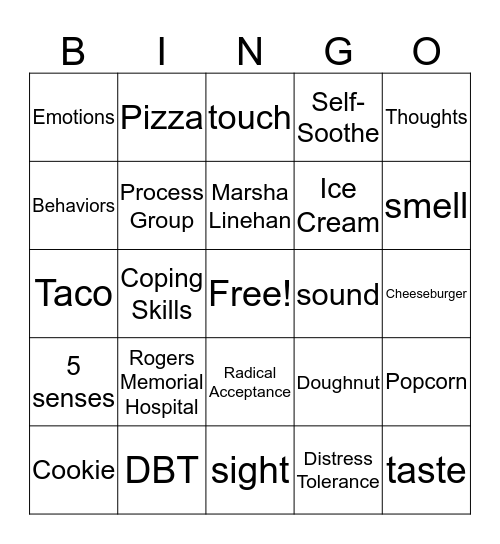 Distress Tolerance Bingo Card