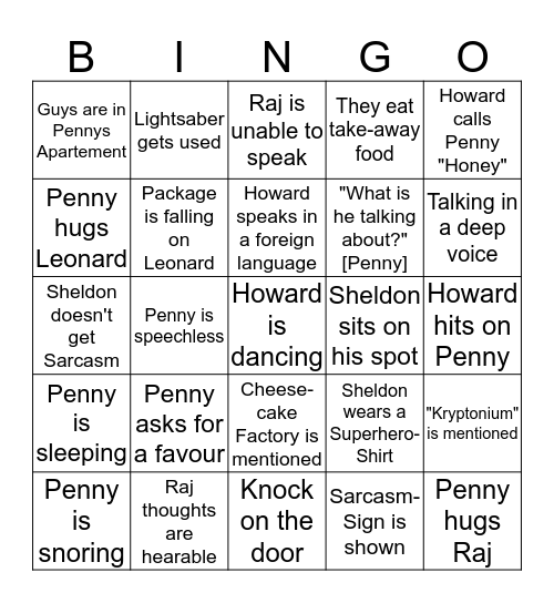 The Big Bang Theory Bingo - Season 1/ Episode 2 Bingo Card