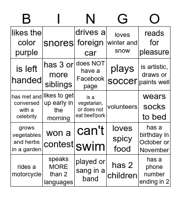 People Bingo Card