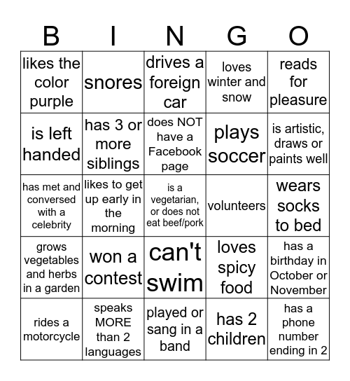 People Bingo Card