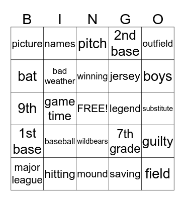 English Bingo Card