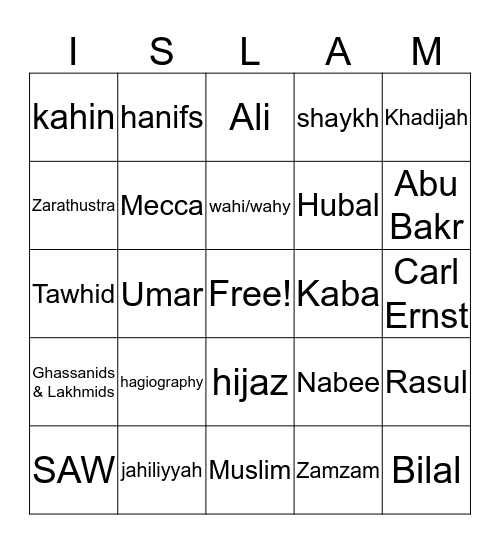 ISLAM Vocabulary  Bingo Card