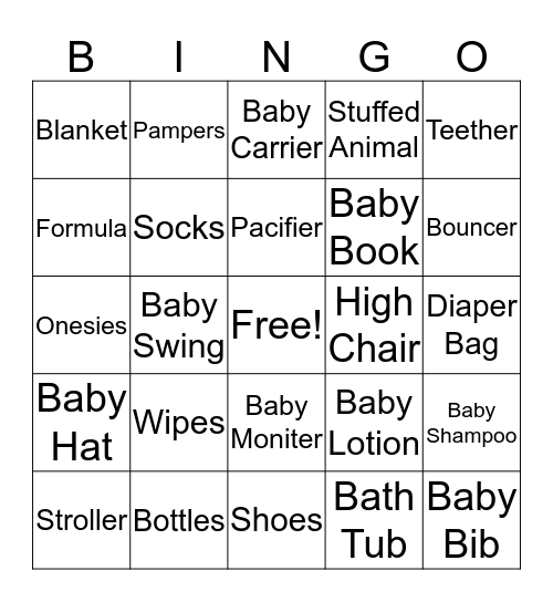 Baby Shower Bingo Card