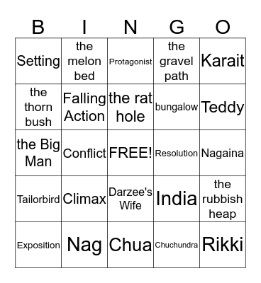 Plot Arc and Rikki-tikki-tavi Bingo Card