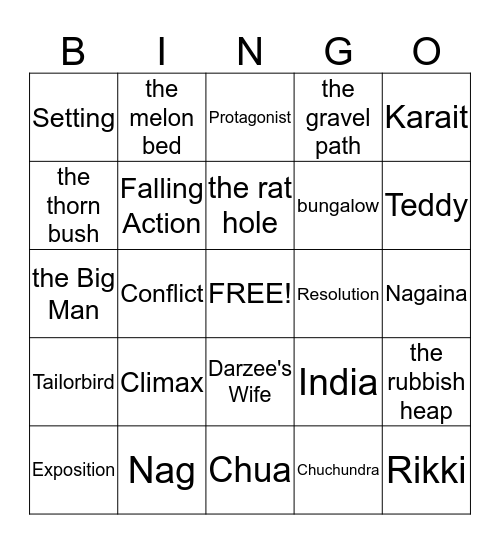 Plot Arc and Rikki-tikki-tavi Bingo Card