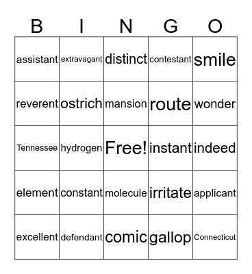 Vocabulary BINGO Card