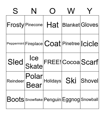 Winter Winterland Bingo Card