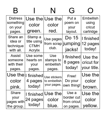 Scrapbook Bingo Card