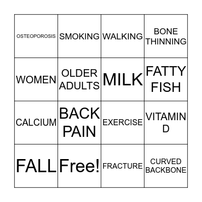 OSTEOPOROSIS BINGO Card