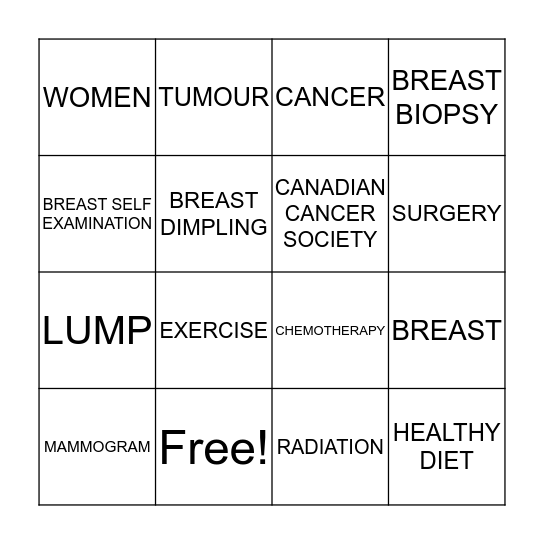 BREAST CANCER BINGO Card