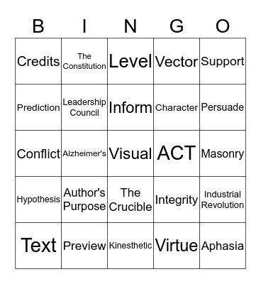 Academic Vocabulary Bingo Game #1 Bingo Card