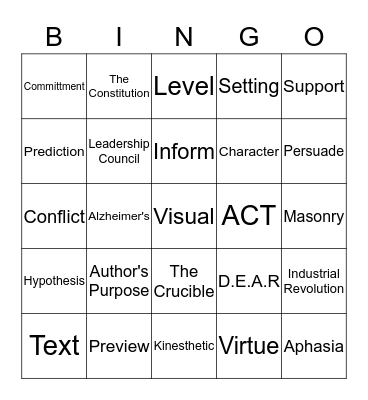 Academic Vocabulary Bingo Game #1 Bingo Card