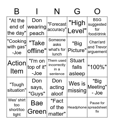 Sales Meeting Bingo Card