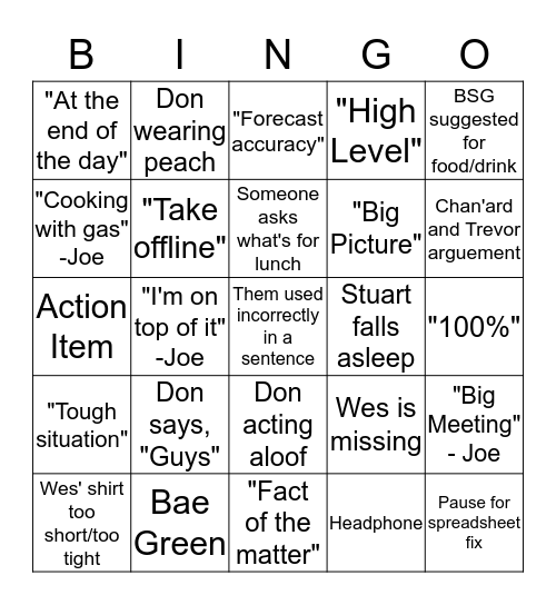 Sales Meeting Bingo Card