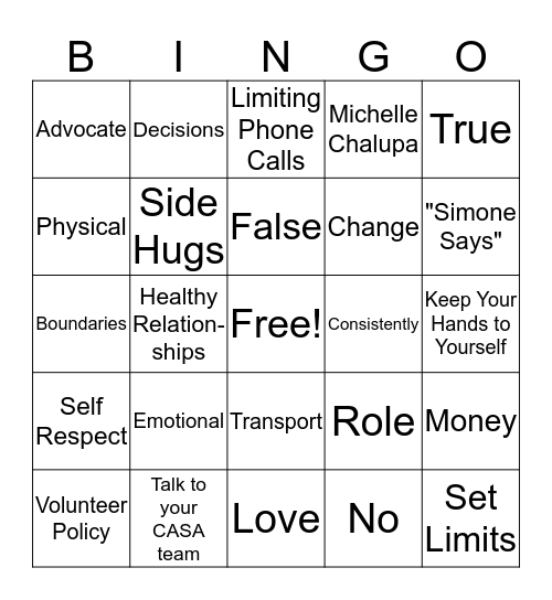Boundaries Bingo Card
