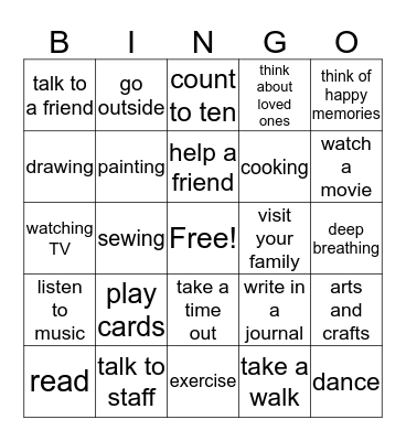 Coping Skills Bingo Card