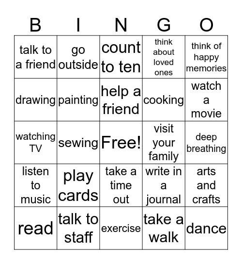 Coping Skills Bingo Card