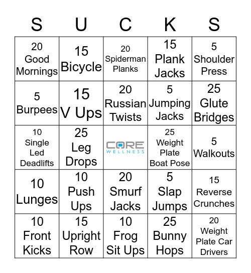 Boot Camp Bingo Card