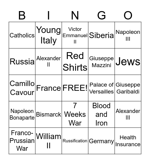 Unification & Imperialism Review Bingo Card