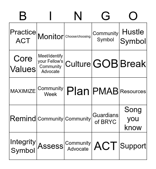 BRYC-Y BINGO Card
