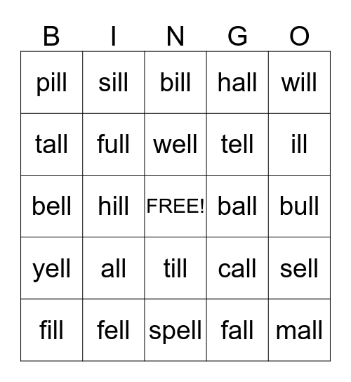 vowels with double LL's  Bingo Card