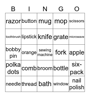 English Bingo Card