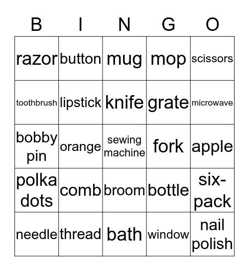 English Bingo Card