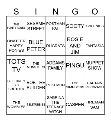 261 CHILDRENS TV THEMES Bingo Card