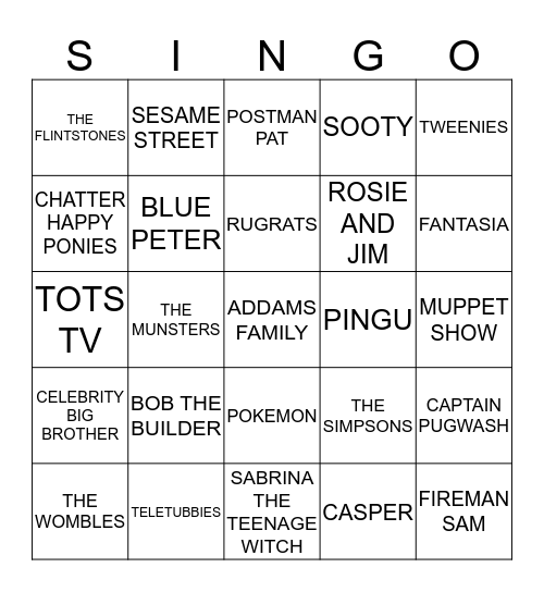 261 CHILDRENS TV THEMES Bingo Card