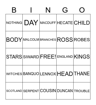 Macbeth BINGO Card