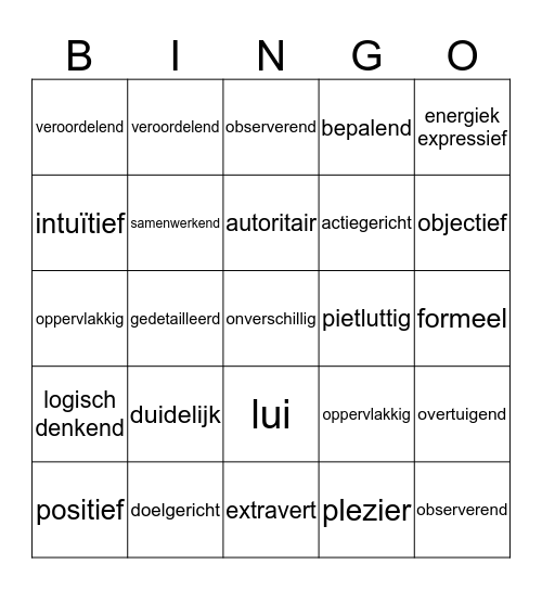 Mega Kwaliteiten Spel Bingo Card