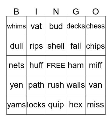 1.6 Real Words- End of Step 1 Bingo Card