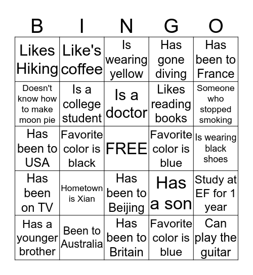 SNI Say Hello Bingo Card