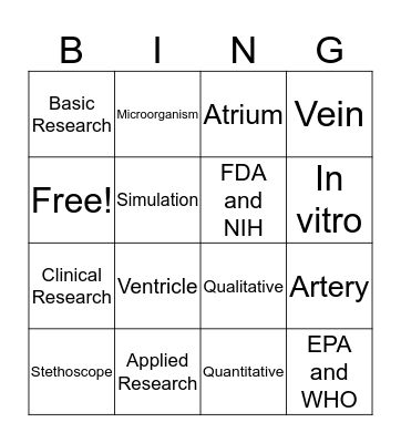 Unit 1 Vocabulary  Bingo Card