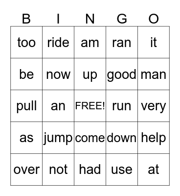 Unit 1 Sight Words Bingo Card