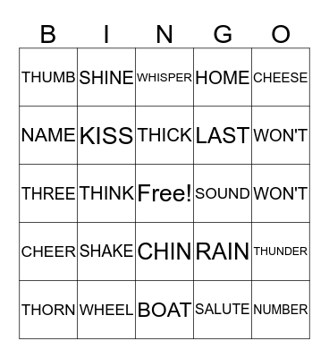Word Bingo Card