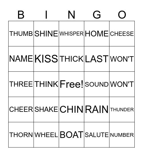 Word Bingo Card