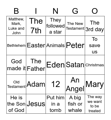 Bible Trivia Bingo Card