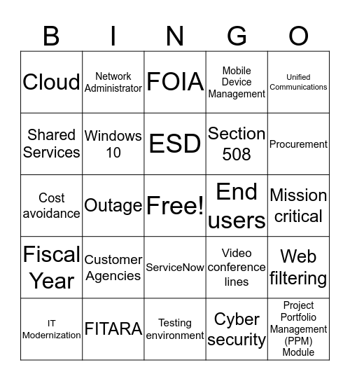 October All Hands OCIO Bingo 2018  Bingo Card